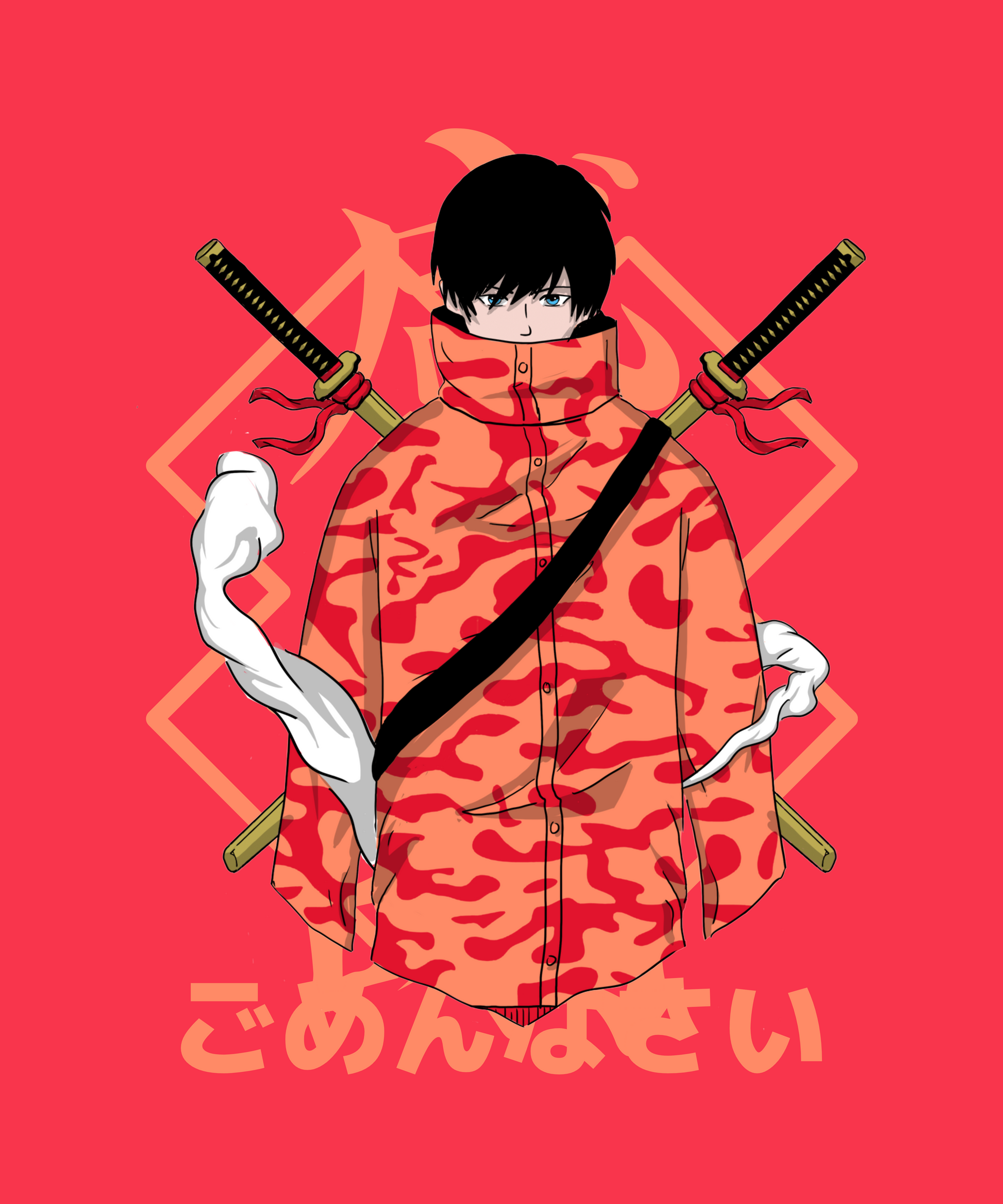 FOMO Fashions Modern Samurai T Shirt graphic with anime ninja sword illustration