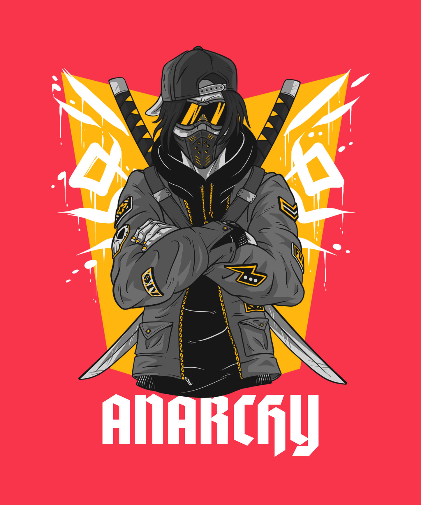 Anarchy T Shirt design mockup featuring anarchist ninja character in urban graffiti style print